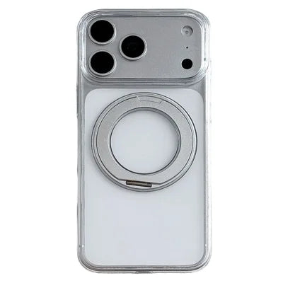 For iPhone 18 Pro Max  /  17 Pro Max Case Rotating Magnetic Kickstand High-Transparency PC Phone Cover - White