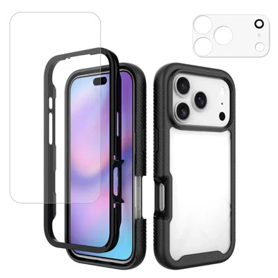 For iPhone 18 Pro Max Case PC + TPU Shockproof Phone Cover with Lens Protector + Screen Protector - Black