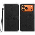 For iPhone 18 Pro Max / 17 Pro Max Wallet Case Daisy Pattern PU Leather Phone Cover with Wrist Strap - Black