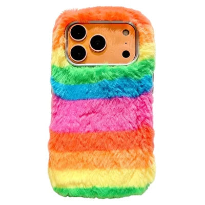 For iPhone 18 Pro Max / 17 Pro Max Plush Case Horizontal Stripe Warm Fluffy TPU Phone Cover - Multicolor