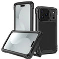 For iPhone 18 Pro Max Magnetic Case Aluminum Alloy + Silicone Lens Kickstand Phone Cover with Tempered Glass Film - Black