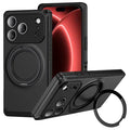 For iPhone 18 Pro Max Magnetic Case Rotatable Kickstand Corner Shockproof Matte PC + TPU Phone Cover - Black