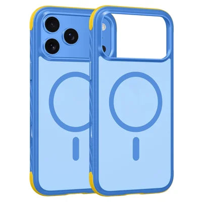 For iPhone 18 Pro Max / 17 Pro Max Magnetic Case Color Blocking TPU + Acrylic Shockproof Phone Cover - Sunset Blue
