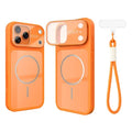 For iPhone 18 Pro Max  /  17 Pro Max Magnetic Case Lens Protection Kickstand Anti-Slip Texture TPU + PC Phone Cover with Wrist Strap - Orange