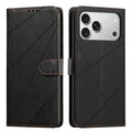 Wallet Case For iPhone 18 Pro Max  /  17 Pro Max Adjustable Stand Magnetic Clasp Imprint Square Leather Flip Phone Cover - Black