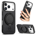 For iPhone 18 Pro Max / 17 Pro Max Case Rotatable Kickstand Jeans Cloth Texture Leather Anti-Fall Phone Back Cover - Black