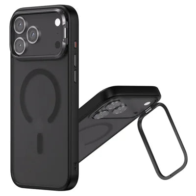 For iPhone 18 Pro Max  /  17 Pro Max Magnetic Case Lens Kickstand Semi-Transparent Matte TPU Phone Cover - Black