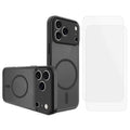 For iPhone 18 Pro Max / 17 Pro Max Magnetic Case PC + TPU Matte Phone Cover + 2Pcs High Aluminum Glass Screen Protector - Black
