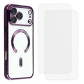 For iPhone 18 Pro Max / 17 Pro Max Magnetic Case CD Texture Electroplated TPU Phone Cover with 2Pcs High Aluminum Glass Screen Protectors - Purple