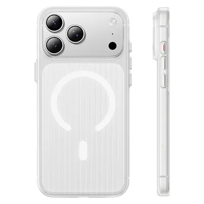 HOCO for iPhone 18 Pro Max / 17 Pro Max Magnetic Case Frosted PC Vertical Corrugated Pattern Anti-Slip Phone Cover - Transparent White