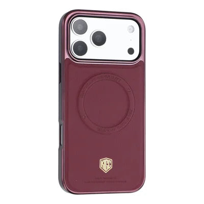 KIGC For Apple iPhone 18 Pro Max Case Compatible with MagSafe PC + TPU + PU Electroplating Phone Cover - Wine Red