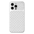 For iPhone 18 Pro Max  /  17 Pro Max Case Diamond Texture PU Leather + PC + TPU Glossy Silver Edge Anti Drop Phone Back Cover - Silver