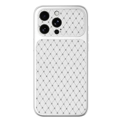 For iPhone 18 Pro Max  /  17 Pro Max Case Diamond Texture PU Leather + PC + TPU Glossy Silver Edge Anti Drop Phone Back Cover - Silver