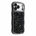 For iPhone 18 Pro Max  /  17 Pro Max TPU Case Epoxy Glitter Wavy Rhinestone Frame Electroplated Phone Back Cover - Black