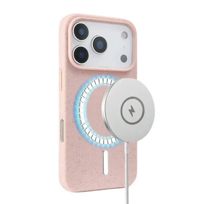 For iPhone 18 Pro Max / 17 Pro Max Magnetic Case Wheat Straw + TPU Drop Protection Phone Cover - Pink