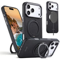 SUTENI G9 for iPhone 18 Pro Max / 17 Pro Max Case Rotating Magnetic Kickstand Litchi Texture PU Leather Electroplated Phone Cover - Black