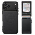 SUTENI H19 for 	iPhone 18 Pro Max / 17 Pro Max Magnetic Case Card Holder Kickstand Litchi Texture Leather Back Cover - Black