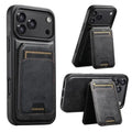 SUTENI M2 for iPhone 18 Pro Max / 17 Pro Max Magnetic Phone Case Waxy Texture Leather+TPU Cover with Card Bag - Black