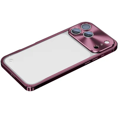For iPhone 18 Pro Max Metal Clear Case Safety Lock Matte Anti-Fingerprint Back Cover -  Cherry Red
