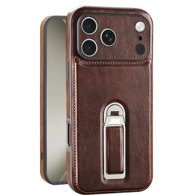 JINDUKA J38 For iPhone 18 Pro Max  /  17 Pro Max Case Anti Drop Anti Scratch Ring Kickstand PU + PC + TPU Phone Back Cover - Dark Brown