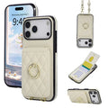 For iPhone 18 Pro Max / 17 Pro Max Case Vertical Flip PU Leather TPU PC Phone Cover with Ring Holder and Shoulder Strap - Beige