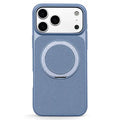 For iPhone 18 Pro Max / 17 Pro Max Case with Rotating Kickstand PU Leather Metal-Finish Frame Anti Fingerprint Phone Cover - Glacier Blue