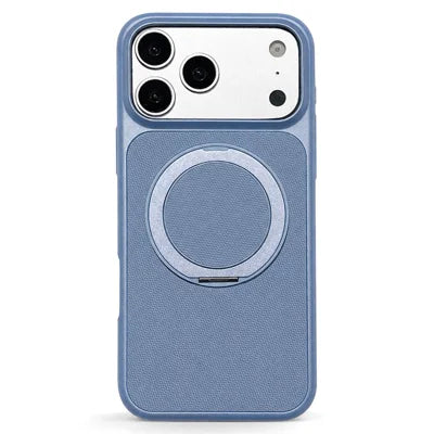 For iPhone 18 Pro Max / 17 Pro Max Case with Rotating Kickstand PU Leather Metal-Finish Frame Anti Fingerprint Phone Cover - Glacier Blue