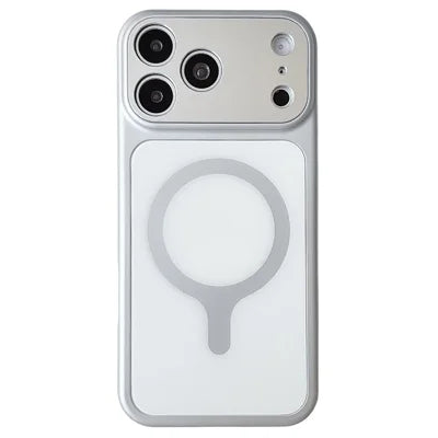 For iPhone 18 Pro Max  /  17 Pro Max Racket Type Magnetic Case PC Matte Anti Fingerprint Metal Camera Frame Phone Cover - Silver