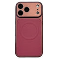 For iPhone 18 Pro Max / 17 Pro Max Magnetic Case Triangle Texture PU Leather Coated PC TPU Phone Cover - Cherry Red