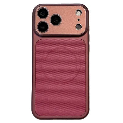 For iPhone 18 Pro Max / 17 Pro Max Magnetic Case Triangle Texture PU Leather Coated PC TPU Phone Cover - Cherry Red