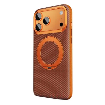 For iPhone 18 Pro Max / 17 Pro Max Case Rotating Magnetic Kickstand Metal Camera Frame Aramid Fiber Phone Cover - Orange
