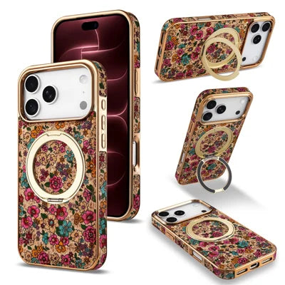GKK for iPhone 18 Pro Max / 17 Pro Max Case Rotating Magnetic Kickstand Floral Pattern Leather Phone Cover - Style A