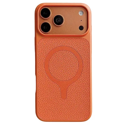 For iPhone 18 Pro Max / 17 Pro Max Magnetic Case PU Leather + PC Frosted Anti Fingerprint Phone Cover - Orange