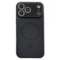 For iPhone 18 Pro Max / 17 Pro Max Magnetic Case Leather + PC Anti Fingerprint Phone Cover with Metal Camera Frame - Black