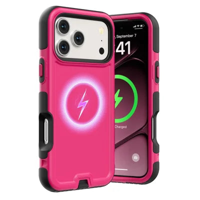 For iPhone 18 Pro Max / 17 Pro Max Compatible with MagSafe Anti-drop 3-Layer PC + TPU Phone Cover - Rose Red