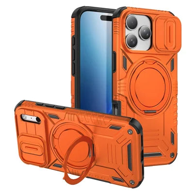 For iPhone 18 Pro Max / 17 Pro Max Case with Rotating Magnetic Kickstand, Sliding Camera Cover PC + TPU Phone Shell - Orange