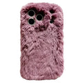 For iPhone 18 Pro Max  /  17 Pro Max Case Rabbit Fur PC Precision Cutouts Soft Fuzzy Phone Cover - Wine Red