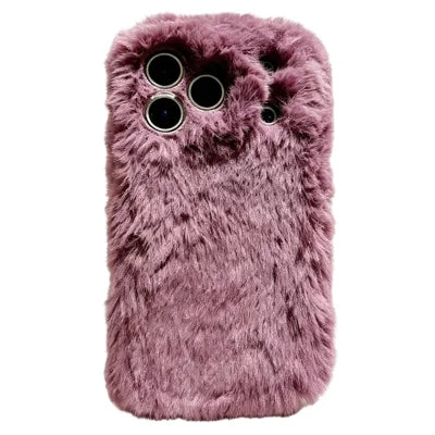 For iPhone 18 Pro Max  /  17 Pro Max Case Rabbit Fur PC Precision Cutouts Soft Fuzzy Phone Cover - Wine Red