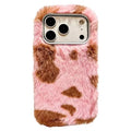 For iPhone 18 Pro Max  /  17 Pro Max Case Stone Texture Plush Fur TPU Drop Protection Phone Cover - Pink  /  Brown