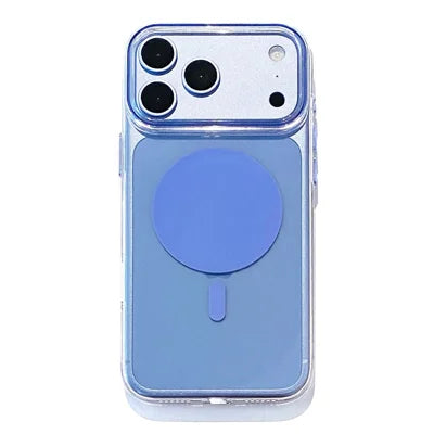 For iPhone 18 Pro Max / 17 Pro Max Magnetic Case Clear Protective Phone Cover with Metal Buttons - Blue