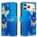  For iPhone 18 Pro Max / iPhone 17 Pro Max Case Wallet Stand Pattern Printing Phone Leather Cover - Golden Butterflies