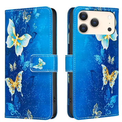 For iPhone 18 Pro Max / iPhone 17 Pro Max Case Wallet Stand Pattern Printing Phone Leather Cover - Golden Butterflies