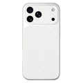For iPhone 18 Pro Max  /  17 Pro Max Case Woven Texture PU Leather Coated PC TPU Silver Edge Precision Cutouts Phone Cover - White