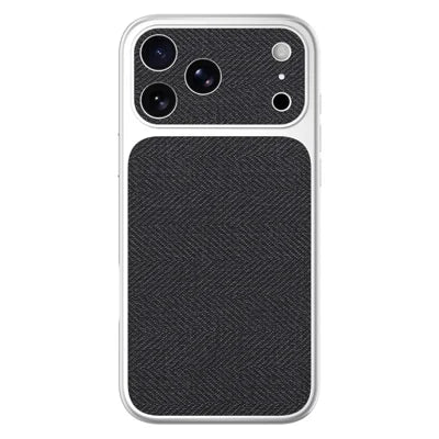 For iPhone 18 Pro Max  /  17 Pro Max Case Full Camera Protection Precision Cutouts PU Leather Coated PC TPU Silver Edge Phone Cover - Denim Texture
