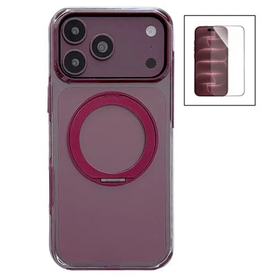 For iPhone 18 Pro Max / 17 Pro Max Case with Tempered Glass Screen Protector Magnetic Kickstand Clear Phone Cover - Burgundy Red