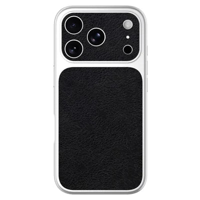For iPhone 18 Pro Max  /  17 Pro Max Case Black PU Leather + PC + TPU Silver Edge Shockproof Phone Cover - Flat Litchi Grain