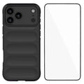  WANLONFENG for iPhone 18 Pro Max TPU Case  HD Series Anti Slip Phone Cover with Tempered Glass - Black