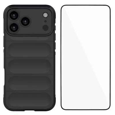  WANLONFENG for iPhone 18 Pro Max TPU Case  HD Series Anti Slip Phone Cover with Tempered Glass - Black