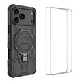  WANLONFENG for iPhone 18 Pro Max Case Kickstand with 2Pcs Screen Film  KJ Series PC TPU Phone Cover (Big Lens Hole) - Black