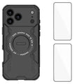  WANLONFENG for iPhone 18 Pro Max Magnetic Case  DJ Series PC TPU Phone Cover with 2Pcs Tempered Glass Film - Black